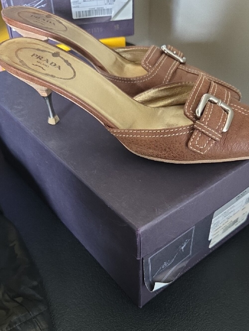 Prada Brown Suede Pointed Buckle Mules - Picture 2 of 3